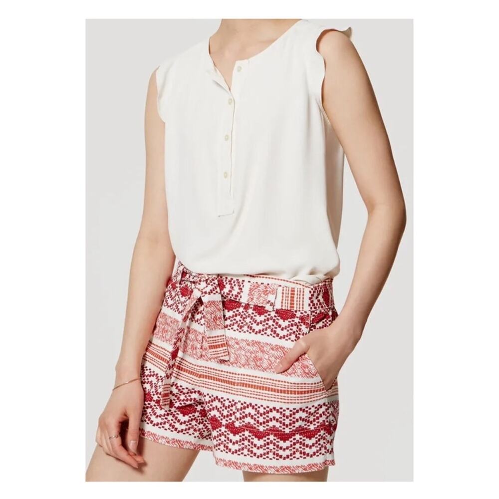 LOFT Red Orange Linen Blend Fiesta Tie Waist Shorts Sz.14 NWT